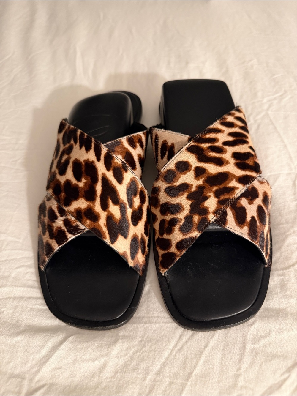 Tory Burch Leopard Print Crisscross Slide Sandals - Black & Brown